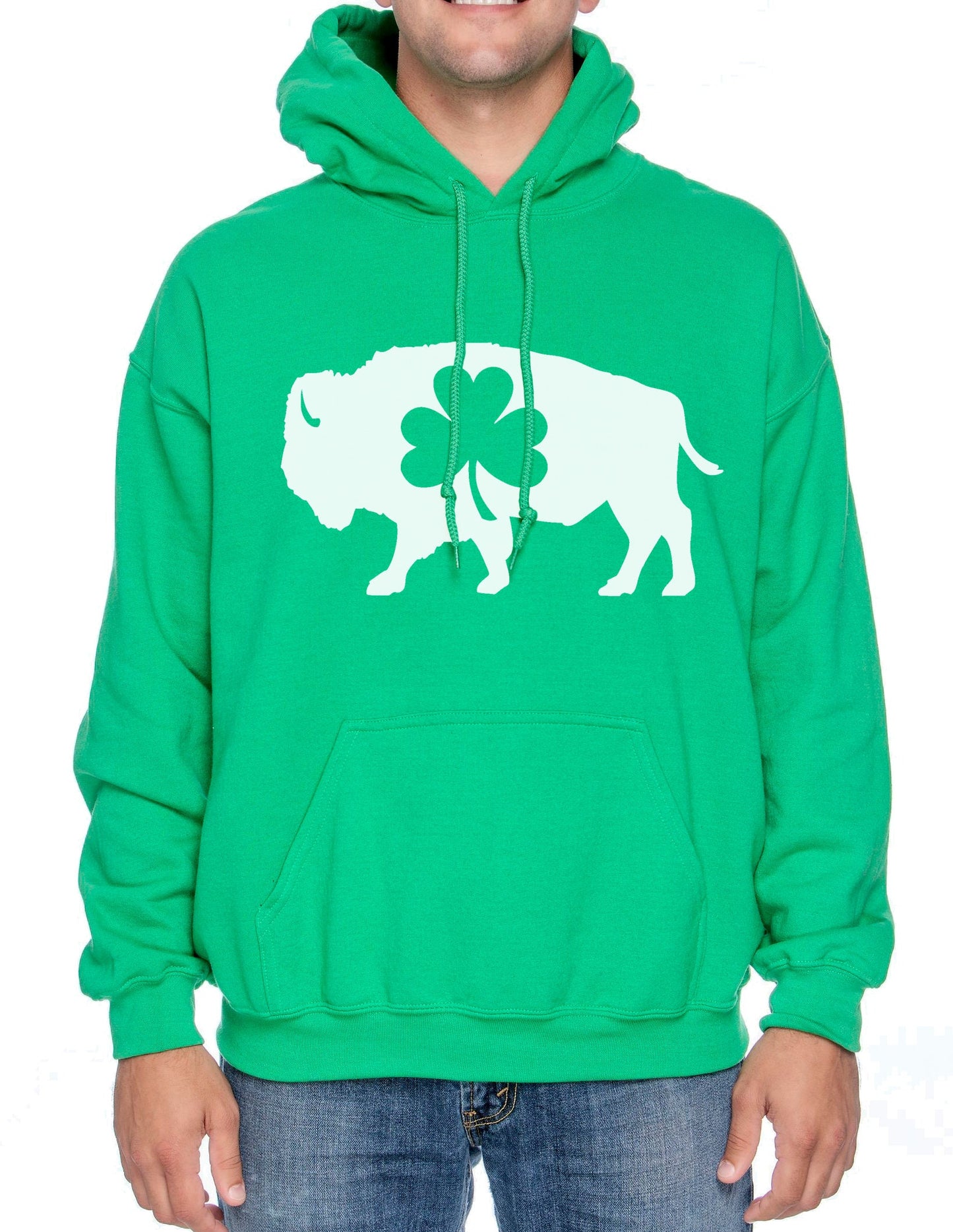Buffalo NY Standing Bison Irish Shamrock Hooded Sweatshirt Hoodie St. Patricks Day Parade