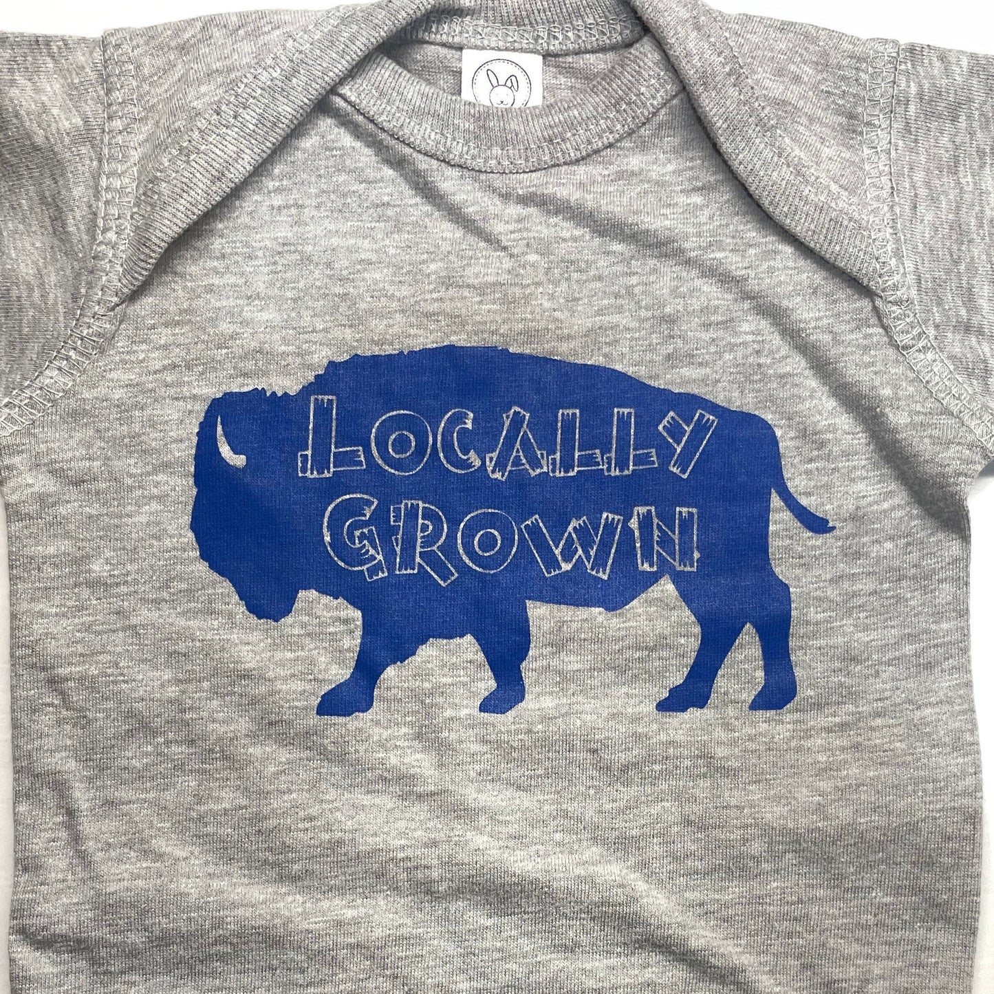Buffalo NY Grey Blue Raglan Bodysuit Locally Grown