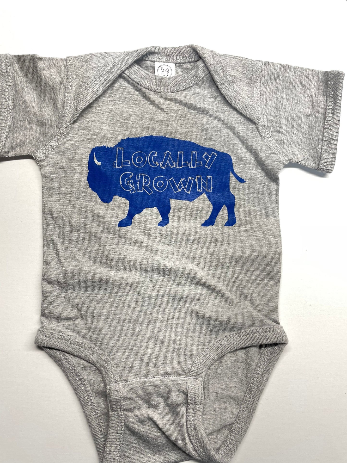Buffalo NY Grey Blue Raglan Bodysuit Locally Grown