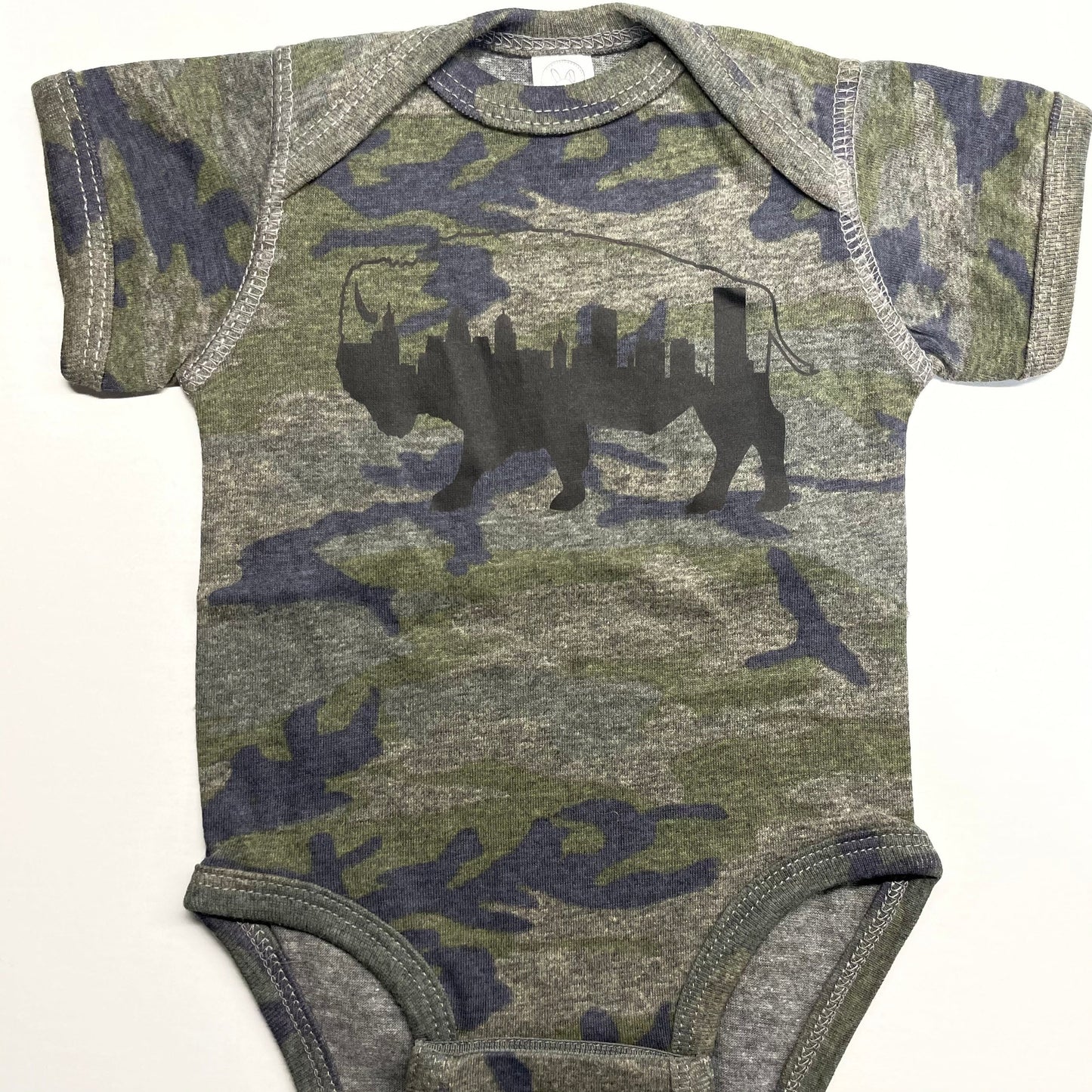 Buffalo NY Camo Raglan Bodysuit Downtown Skyline
