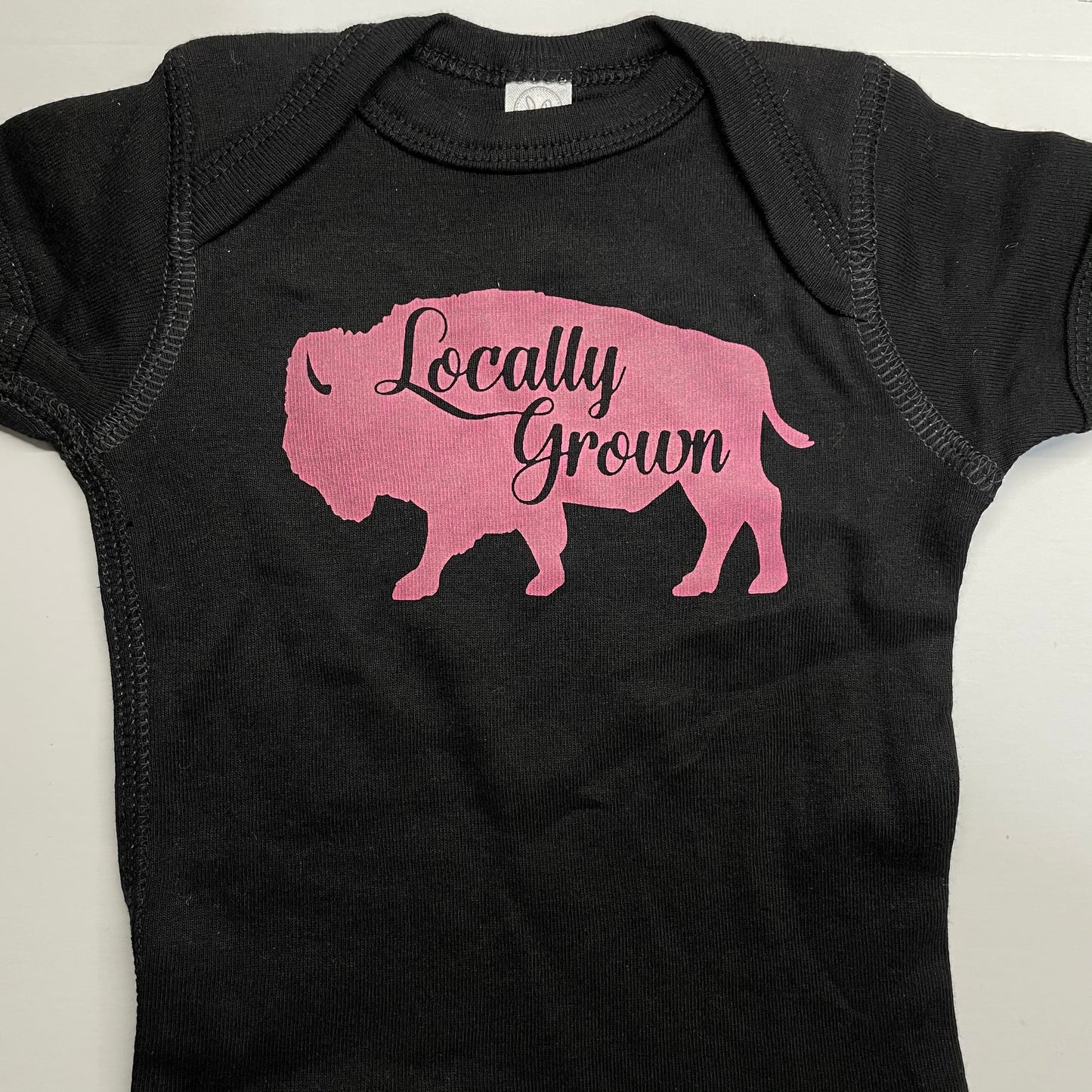 Buffalo NY Black Pink Raglan Bodysuit Locally Grown