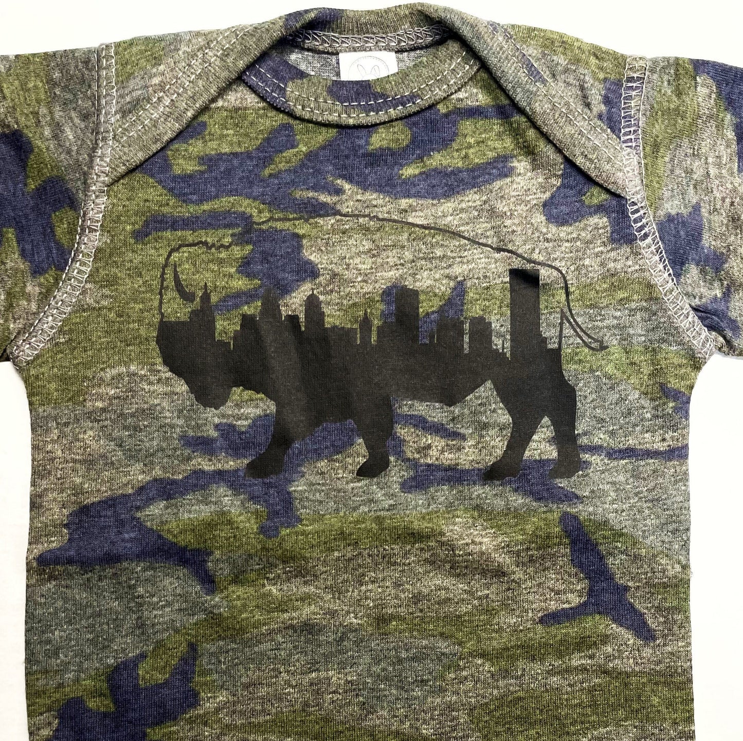 Buffalo NY Camo Raglan Bodysuit Downtown Skyline