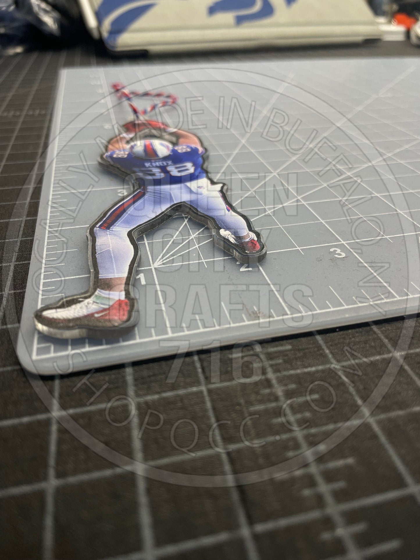 Buffalo Tight End Jumping Touchdown Christmas Tree Ornament TE