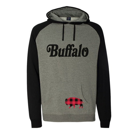 Buffalo NY Plaid Bison 716 Raglan Hooded Sweatshirt Buffalove Momma Mommy Poppa